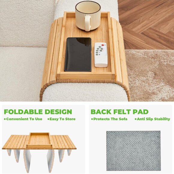 Bamboo Couch Cup Holder Arm Tray for Snack and Phone(1 Pack) - Picture 2 of 12